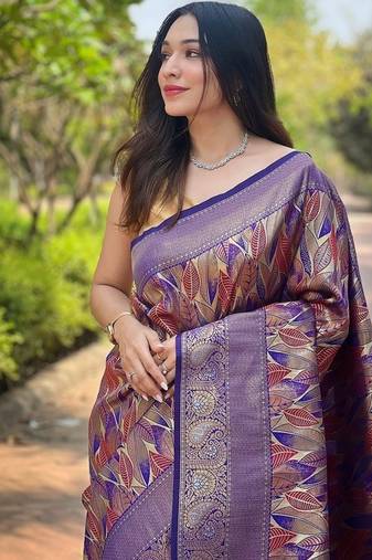 Navy Blue  Kanchipuram silk blend Saree 