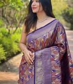 Navy Blue  Kanchipuram silk blend Saree 