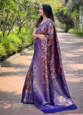 Navy Blue  Kanchipuram silk blend Saree  2