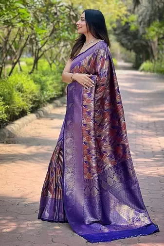 Navy Blue  Kanchipuram silk blend Saree 