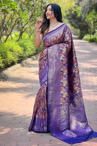 Navy Blue  Kanchipuram silk blend Saree 