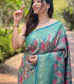 Turquoise  Kanchipuram silk blend Saree 