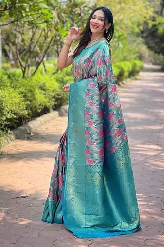 Turquoise  Kanchipuram silk blend Saree 