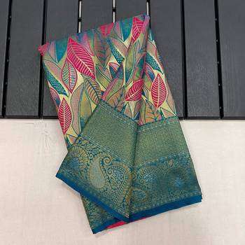 Turquoise  Kanchipuram silk blend Saree  4