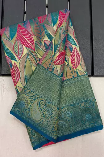 Turquoise  Kanchipuram silk blend Saree 