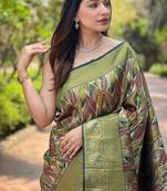 Mehndi Green  Kanchipuram silk blend Saree 