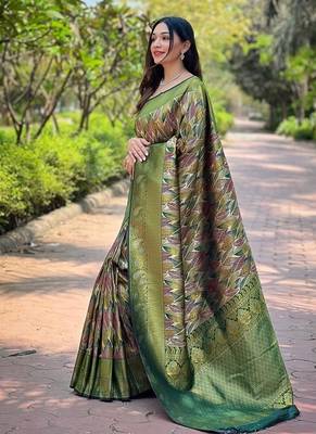 Mehndi Green  Kanchipuram silk blend Saree  2