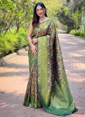 Mehndi Green  Kanchipuram silk blend Saree  3