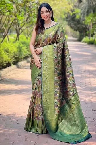Mehndi Green  Kanchipuram silk blend Saree 
