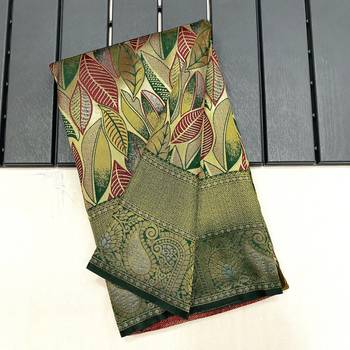 Mehndi Green  Kanchipuram silk blend Saree  4