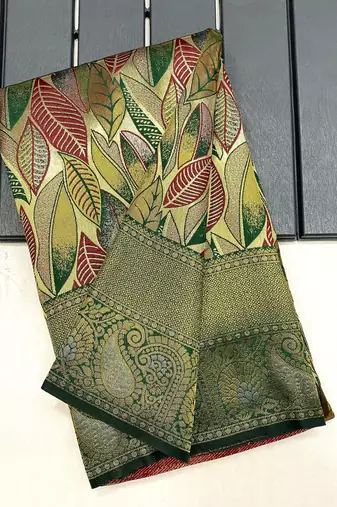 Mehndi Green  Kanchipuram silk blend Saree 