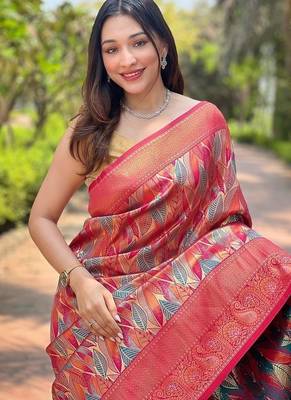 Rani Pink  Kanchipuram silk blend Saree  1