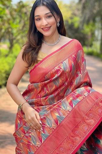 Rani Pink  Kanchipuram silk blend Saree 