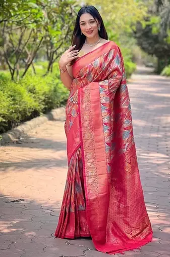 Rani Pink  Kanchipuram silk blend Saree 