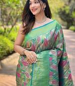 Green  Kanchipuram silk blend Saree 