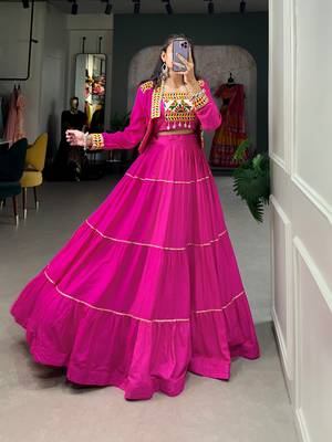 Hot Pink Rayon Lehenga Choli with Gota Patti Touch-Up and Embroidered Koti 3