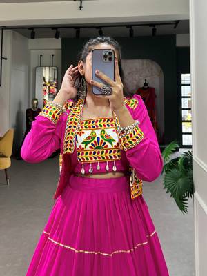 Hot Pink Rayon Lehenga Choli with Gota Patti Touch-Up and Embroidered Koti 5