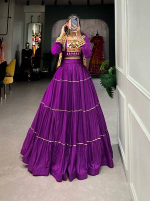 Purple Rayon Lehenga Choli with Gota Patti Work and Embroidered Koti 1