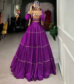 Purple Rayon Lehenga Choli with Gota Patti Work and Embroidered Koti