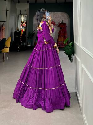Purple Rayon Lehenga Choli with Gota Patti Work and Embroidered Koti 3