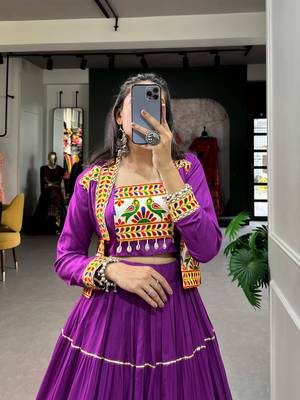 Purple Rayon Lehenga Choli with Gota Patti Work and Embroidered Koti 4