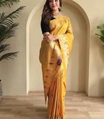 Yellow Banarasi Mashru Satin silk blend Sarees 