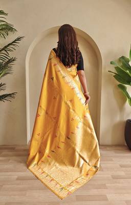 Yellow Banarasi Mashru Satin silk blend Sarees  4