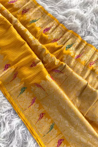 Yellow Banarasi Mashru Satin silk blend Sarees 
