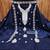 Women's blue unstitched heavy thread embroidered chanderi cotton dress material 