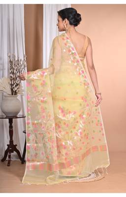 yellow jamdani organza saree with blouse piece 2