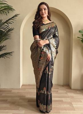 Black Banarasi Mashru Satin silk blend Sarees  1