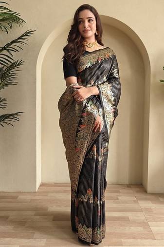 Black Banarasi Mashru Satin silk blend Sarees 
