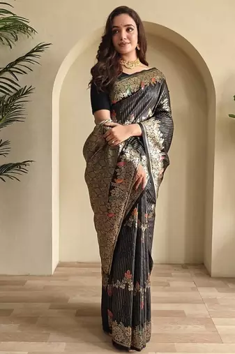 Black Banarasi Mashru Satin silk blend Sarees 
