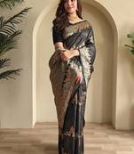 Black Banarasi Mashru Satin silk blend Sarees 