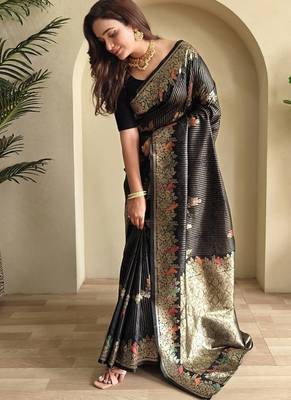 Black Banarasi Mashru Satin silk blend Sarees  2