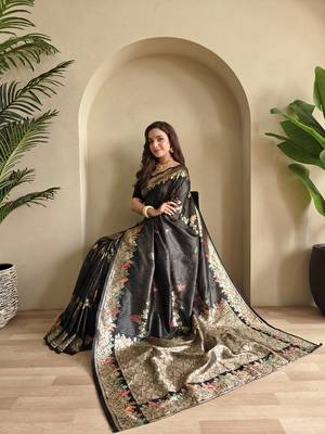 Black Banarasi Mashru Satin silk blend Sarees  3