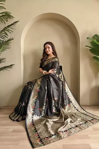 Black Banarasi Mashru Satin silk blend Sarees 