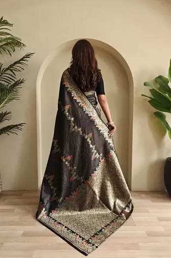 Black Banarasi Mashru Satin silk blend Sarees 