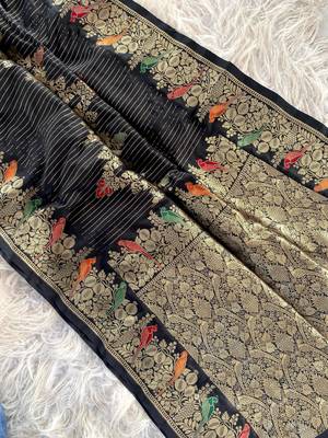 Black Banarasi Mashru Satin silk blend Sarees  5