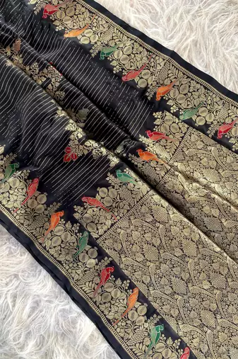 Black Banarasi Mashru Satin silk blend Sarees 