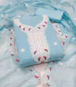 Women's sky blue unstitched heavy thread embroidered chanderi cotton dress material