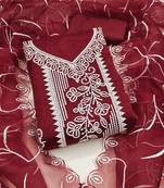 Women's maroon unstitched heavy thread embroidered organza dress material