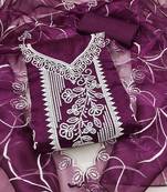 Women's purple unstitched heavy thread embroidered organza dress material