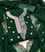Women's green unstitched heavy thread embroidered georgette dress material