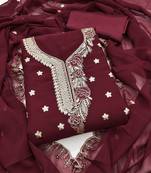 Women's magenta unstitched heavy thread embroidered georgette dress material