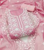 Women's baby pink heavy thread embroidered chanderi cotton dress material