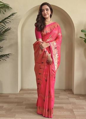 Pink Banarasi Mashru Satin silk blend Sarees  1