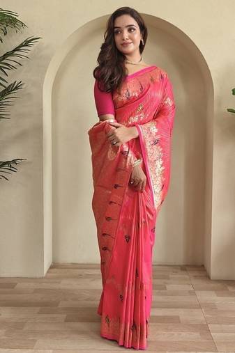 Pink Banarasi Mashru Satin silk blend Sarees 