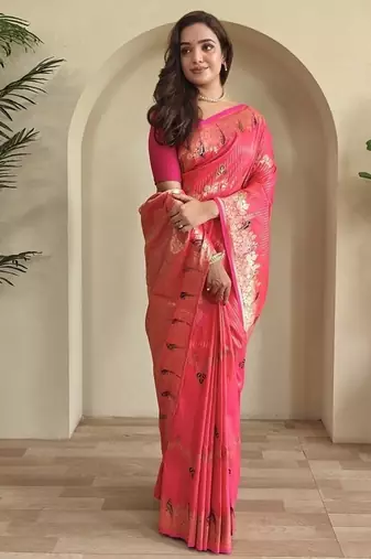 Pink Banarasi Mashru Satin silk blend Sarees 