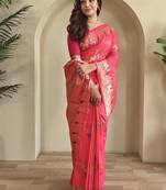 Pink Banarasi Mashru Satin silk blend Sarees 